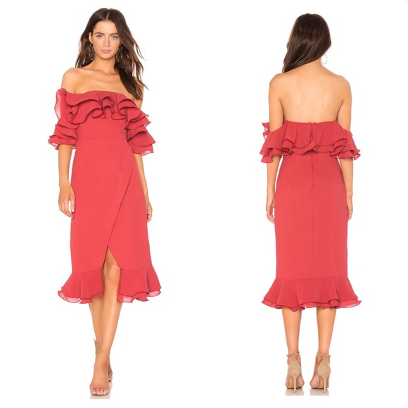 Robe C/MEO COLLECTIVE Gossamer - Dos Nu Asymétrique à Volants - Taille M - Rosewood - Neuf